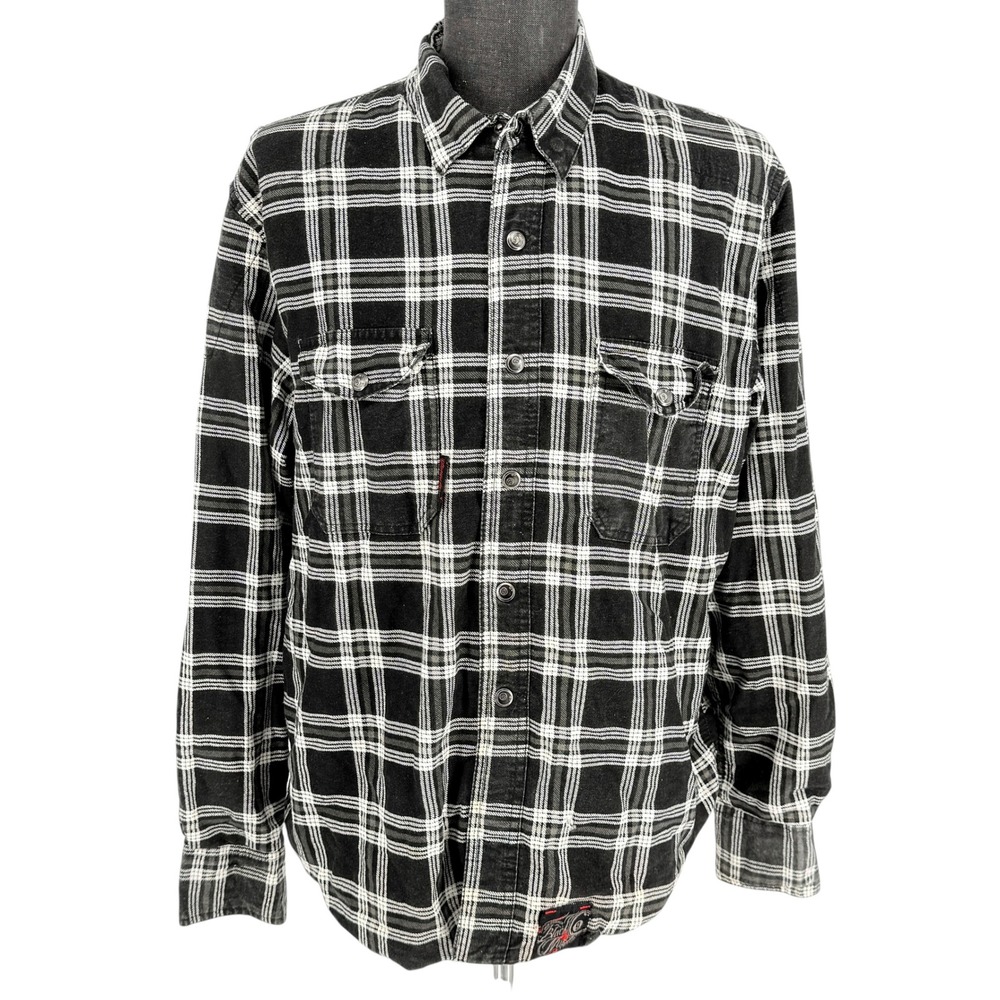 Speed and Strength Mens LMotorcycle Shirt Jacket Zip Lined  Black White Plaid
